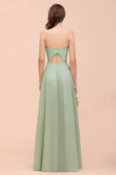 Affordable Strapless Front Slit Long Dusty Sage Bridesmaid Dress-27dress
